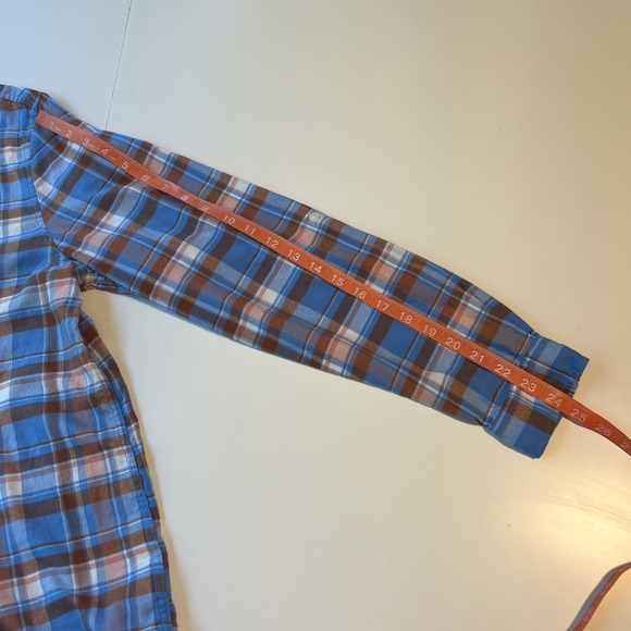 Land's End Women's Flannel Tunic Top‎ 14 Blue Plaid Pintuck Loose Flowy Roll Tab - Picture 11 of 11